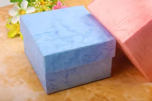 Sky blue and pink square marble textured gift watch boxes with lid and base design