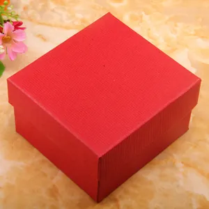 Square red gift watch box with vertical stripes texture for jewelry and luxury packaging