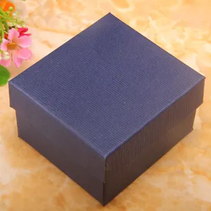 Square navy blue textured paper gift box for watches and jewelry with a lid