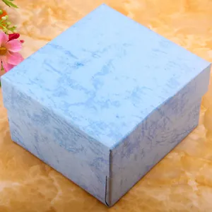 Square light blue marble pattern watch gift box with lid and base lid construction