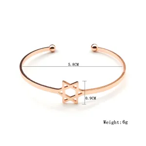 Rose gold starry bangle with hexagon star detailing and 5.8cm inner diameter