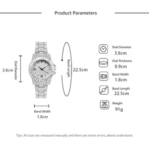 Guide des tailles pour montre quartz femme avec cadran serti de cristaux et bracelet acier
