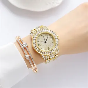 Montre-Bracelet à Quartz de Luxe Strass Femme Mode Or Or Rose Argent Alliage Incrusté de Diamants Montre Bracelet Cadeau
