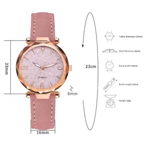 Detailed view of pink glitter watch dial with rose gold case and dimensional glass