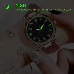 Luminous starry sky women watch set with rose gold casing and heart bracelet