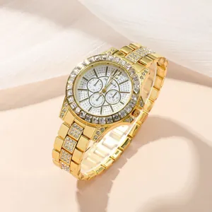 Luxuriöse goldene Damenuhr mit Kristallen, Multifunktions-Zifferblatt und Armband