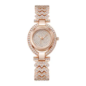 Luxus Damen Voll Strass Quarzuhr Ovales Zifferblatt Geometrisches Armband Legierung Kristall Kleid Uhr Für Party Bankett