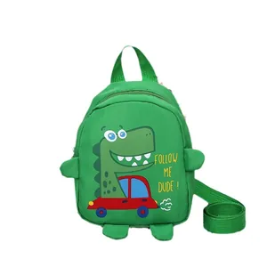 Grüner Dinosaurier-Kinderrucksack mit Sicherheitsleine und Cartoon-Auto für Kleinkinder
