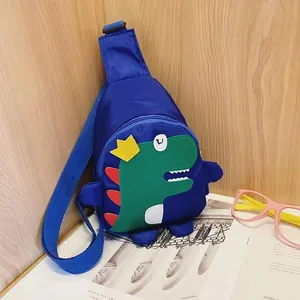 Marsupio blu scuro per bambini con ricamo a dinosauro e tracolla singola regolabile