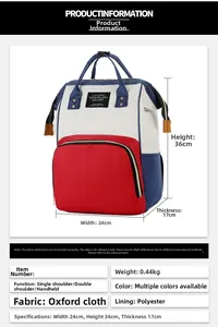 Detailed dimensions of the multi-functional oxford nursing backpack with tri-color design