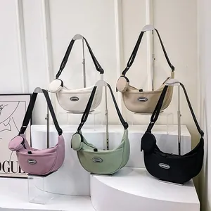 Large capacity nylon crescent crossbody bag set with small round pouch in five colors