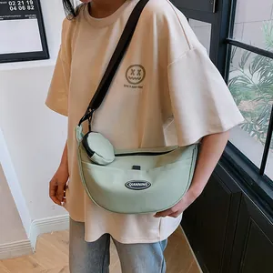Canvas Crossbody Bag Casual Crescent Chest Bag Fashion Lightweight Shoulder Bag With Mini Coin Purse For Women Men