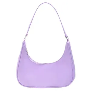 Minimalist light purple crescent shoulder bag for women with sleek zipper closure