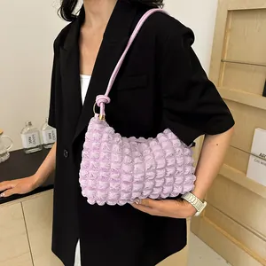 Chic light purple popcorn texture shoulder bag with stylish knotted strap detail