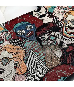 Detailaufnahme des hochdichten Jacquard-Leinenstoffs mit buntem Pop-Art-Muster
