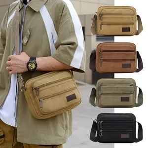 Men's Casual Canvas Crossbody Bag Multi-Pocket Wear-Resistant Shoulder Messenger Bag For Business Travel Daily Use Satchel
