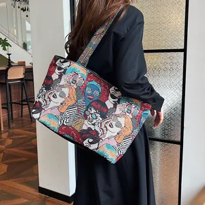 Ethno-Stil Jacquard-Stofftasche mit Pop-Art-Porträt und Stickerei für Damen