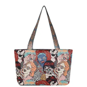 Pop-Art Jacquard-Canvas-Einkaufstasche mit Illustrationen für den täglichen Gebrauch