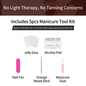 5-piece manicure tool kit with jelly glue, alcohol pads, nail file, and glue for press-on nails