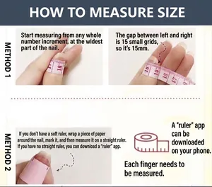 Tutorial showing how to measure nail width with a tape measure for press-on nails