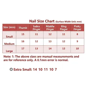 French style press-on nails size chart guide with width measurements in millimeters