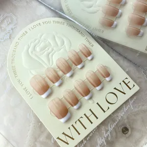 Set de faux ongles dégradé ballet français sur support avec gaufrage de rose élégant