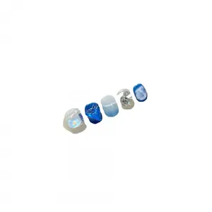 Handmade ocean-themed press-on nails with blue-white gradient and 3D crystal accents