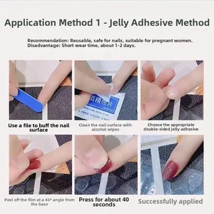 Step-by-step tutorial for applying press-on nails using alcohol pads and jelly glue adhesive