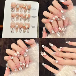 Detailed comparison of pink gradient press-on nails in medium coffin and oval shapes