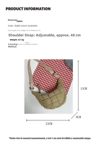 Infographic showing dimensions and specifications of the quilted beige dumpling bag