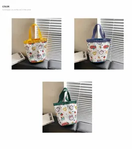 Detailed comparison of cute canvas tote bags in yellow, blue, and green color options