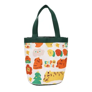 Sac seau mignon en toile avec imprimés tigre de dessin animé et tournesol