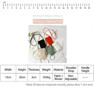 Size chart showing 13x20x3cm dimensions for mini canvas crossbody phone bag