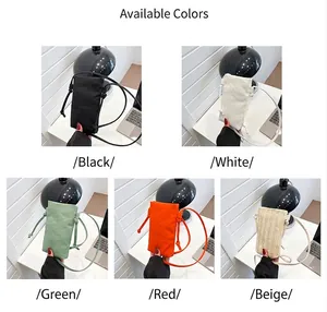 Collage of mini canvas crossbody bags in black, white, green, red and beige colors