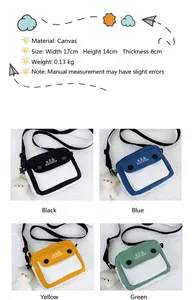 Detailed dimension chart for canvas crossbody bag measuring 17cm by 14cm by 6cm