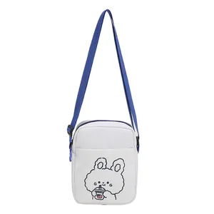 Bolso bandolera de lona con dibujo de conejo y correa azul ajustable para mujer