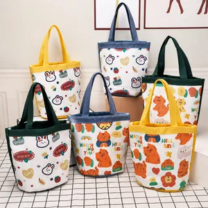 Set de seis bolsos cubo de lona con lindos dibujos animados de conejos y tigres