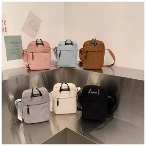 Women's Retro Corduroy Crossbody Bag Harajuku Style Student Small Square Shoulder Phone Pouch With Adjustable Strap