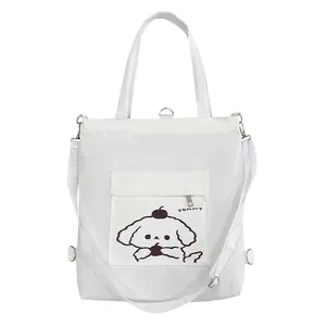 Sac fourre-tout polyvalent en toile blanche avec bretelles et motif chien de dessin animé