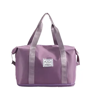 Waterproof purple travel fitness bag with large capacity and bottom shoe compartment
