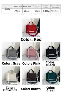 Detailed size chart for corduroy tote bag showing dimensions 26x22x10cm in seven colors