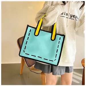 Detail der 2D-Cartoon-Stil Leinwandtasche mit Kontrastfarben und kräftigen Umrissen