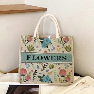 Vintage Floral Embroidery Cotton Linen Tote Bag Large Capacity Ethnic Style Casual Handbag For Women Daily Use Shoulder Bag