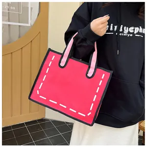 Detail der 2D-Comic-Stil pinkfarbenen Canvas-Tasche mit kräftigen schwarzen Konturen