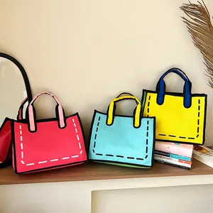 2D Comic-Stil Canvas-Tragetasche Manga-Grafik Handheld-Einkaufstasche Kontrastfarbe Große Kapazität Umhängetasche Mode Alltag Handtasche