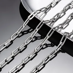 Polished silver stainless steel paperclip chain necklace with rectangular links