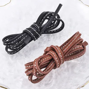Cordón Plano de Cuero PU Negro Marrón Cuerda Con Costura Blanca Para Hacer Joyas DIY Accesorios de Bolso Material de Artesanía