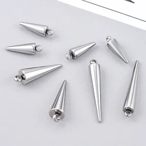Stainless Steel Spike Cone Pendant Charms For DIY Necklace Making High Polished Silver Tone Punk Jewelry Accessories