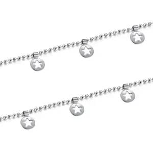 Polished stainless steel ball chain with hollow star pendants for DIY jewelry making