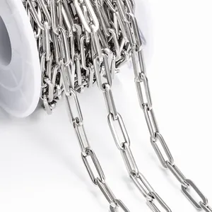 DIY Stainless Steel Paperclip Chain 5mm Rectangular Link Loose Chain For Necklace Bracelet Making Polished Silver Jewelry Accessory